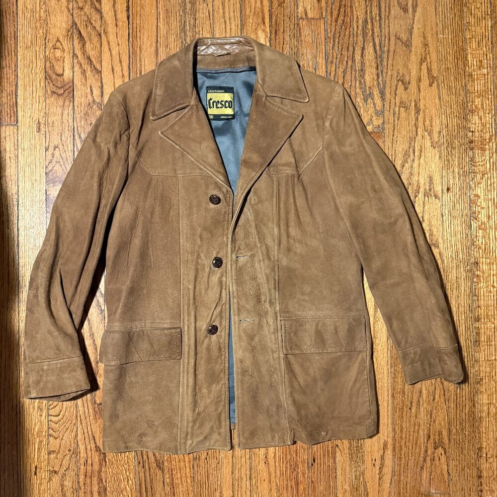 vintage cresco 70s leather suede coat 38 unisex boho romantic medium/large